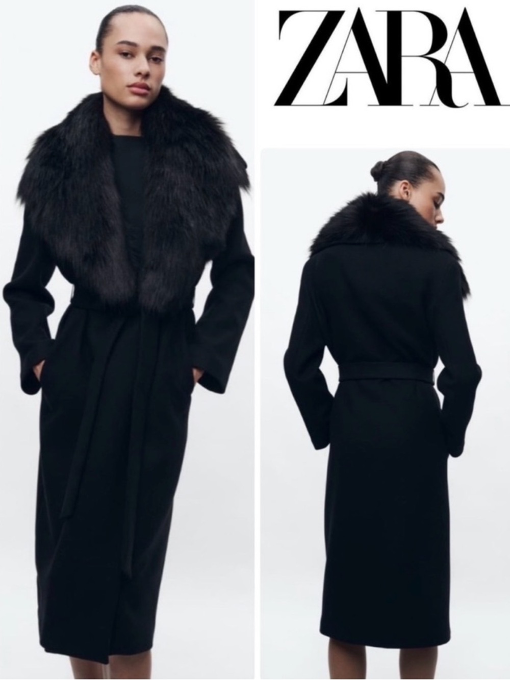 Zara NWT RARE LUXURY RUNWAY WINTER MAXIMALIST MANTECO Faux Fur Collar Wool Coat